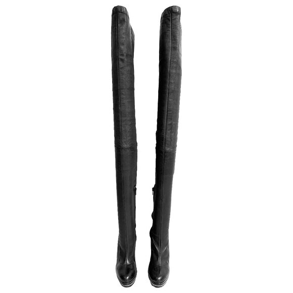 Christian Louboutin Unique 140 OTK Black Leather Platform Boots 37.5 - Picture 2 of 7